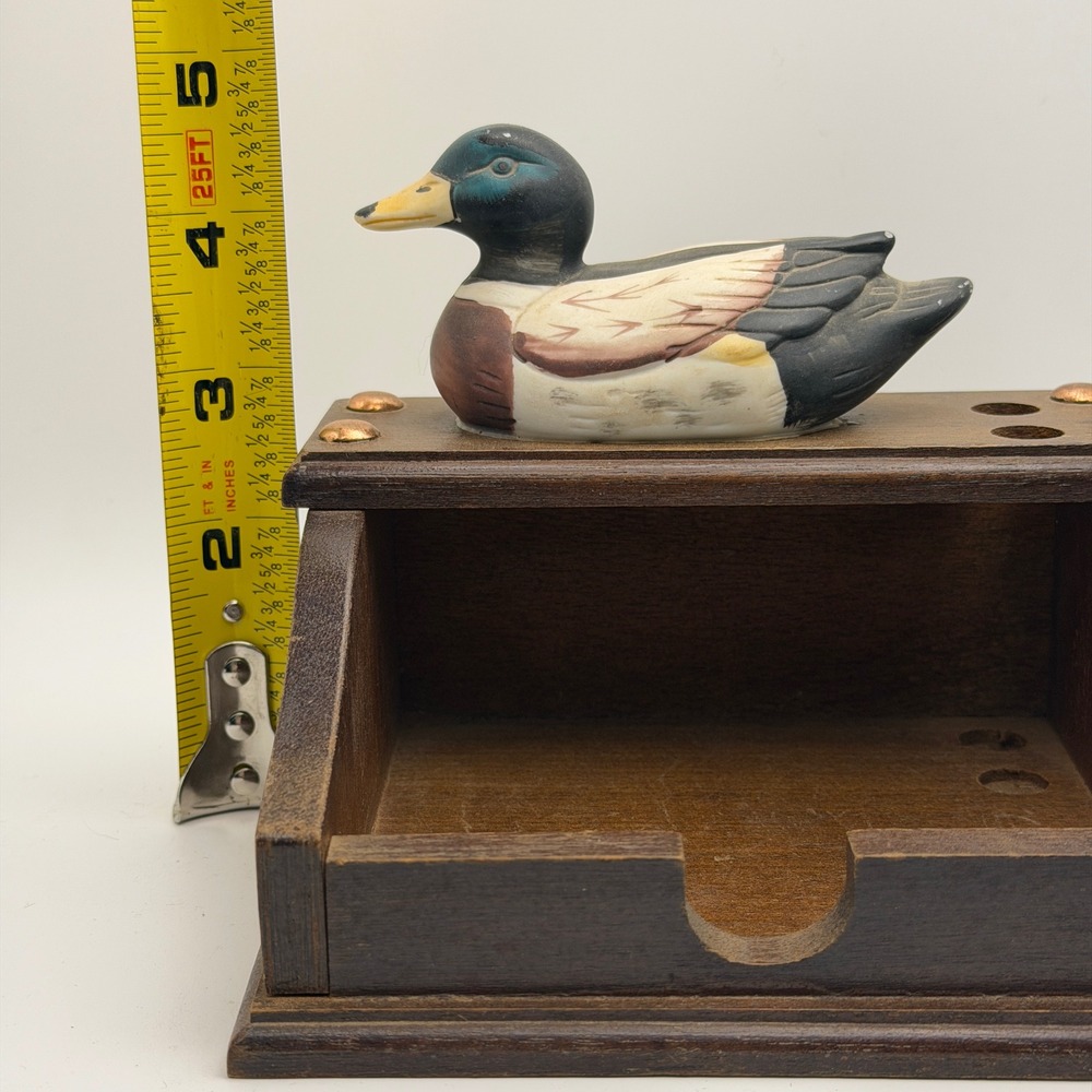 Mallard Duck Desk Organizer Pen Holder Rustic Lodge Wood Mail Holder Cabin Decor - Picture 9 of 10